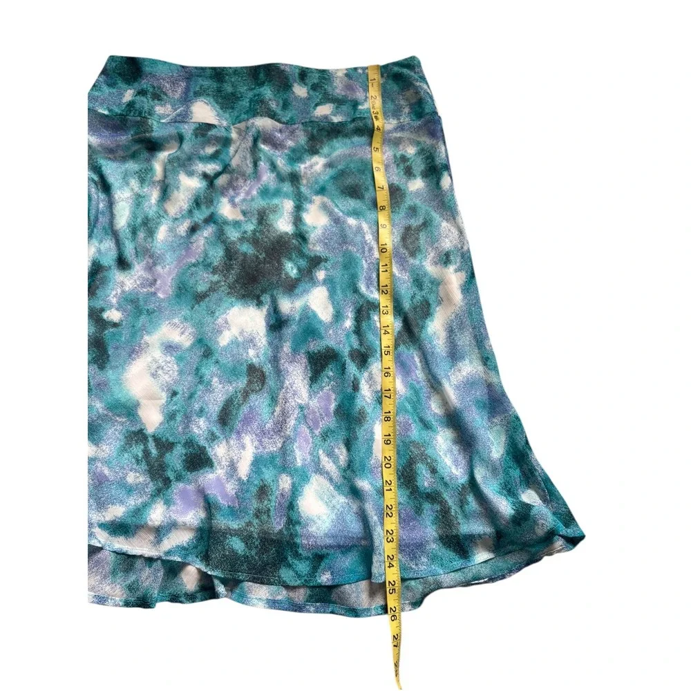 Cato‎ Skirt Womens 14 Blue Teal Abstract Flowy Flounce Hem Lined A-Line